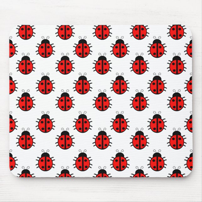 Cute Red Ladybugs Pattern and Cheerful Insect Mouse Pad (Front)