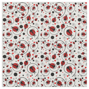 Cute Red Ladybugs Polka Dots Swirls Pattern Fabric