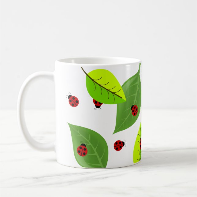 Cute Red Ladybugs Strolling Through Leaves Mug (Left)