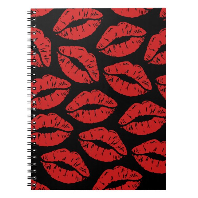 Cute Red Lipstick Kisses Kiss Lips pattern Notebook (Front)