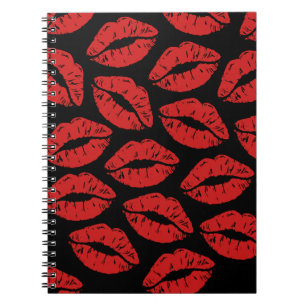 Cute Red Lipstick Kisses Kiss Lips pattern Notebook