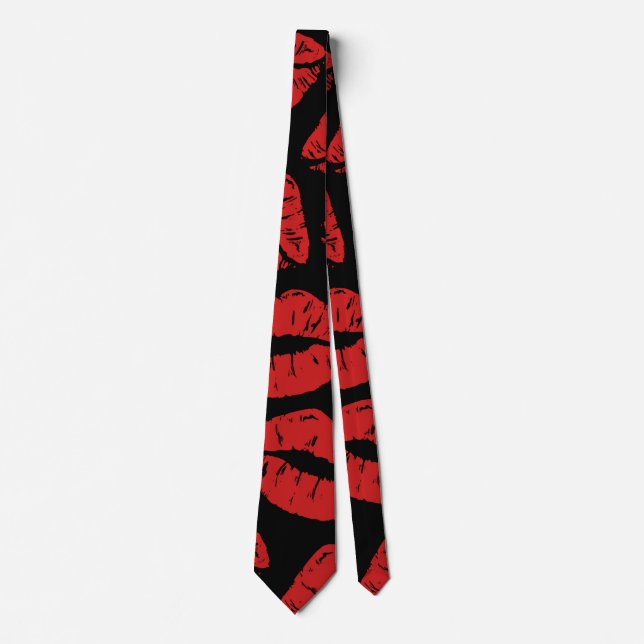 Cute Red Lipstick Kisses Kiss Lips pattern Tie (Front)