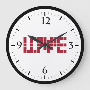 Cute red love squares lettres large clock