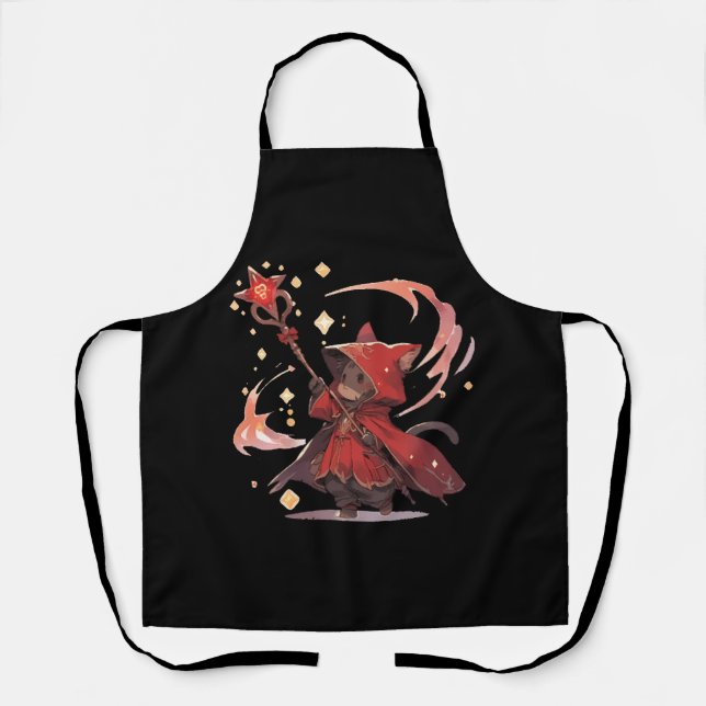 Cute Red Mage Cat Hero Apron (Front)