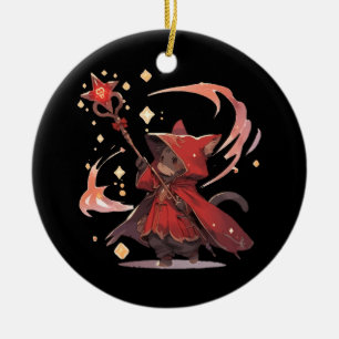 Cute Red Mage Cat Hero Ceramic Tree Decoration