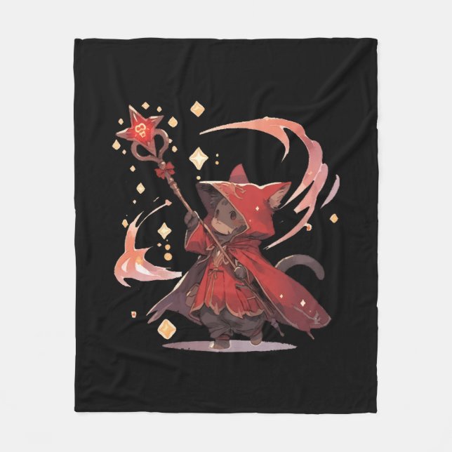 Cute Red Mage Cat Hero Fleece Blanket (Front)
