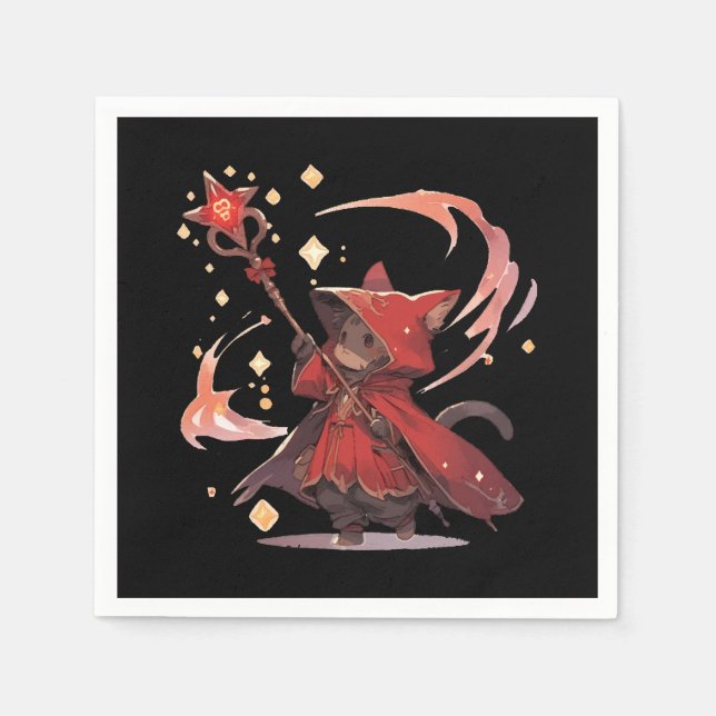 Cute Red Mage Cat Hero Napkin (Front)