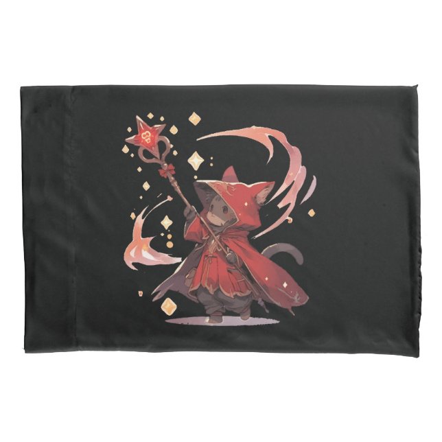 Cute Red Mage Cat Hero Pillowcase (Front)
