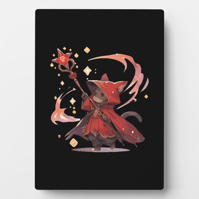 Cute Red Mage Cat Hero Plaque (Front)