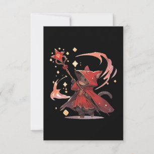 Cute Red Mage Cat Hero Thank You Card