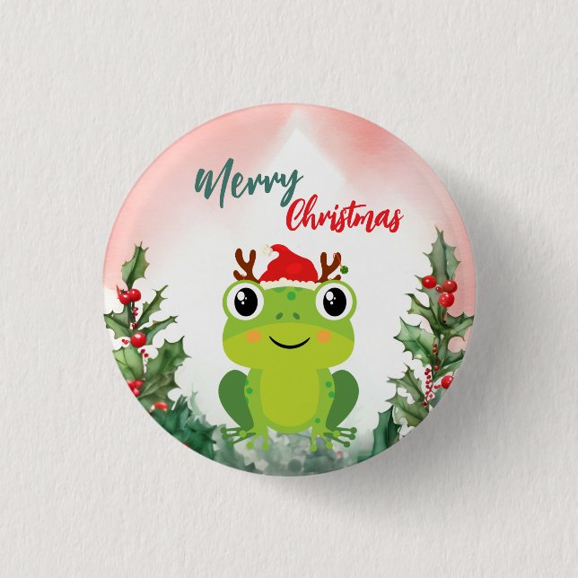 Cute Red Merry Christmas frog Santa Xmas party 3 Cm Round Badge (Front)