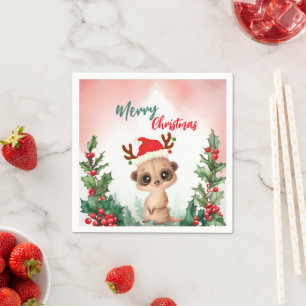 Cute Red Merry Christmas Kashmir Santa Xmas party Napkin