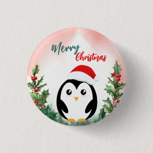 Cute Red Merry Christmas penguin Santa Xmas party 3 Cm Round Badge