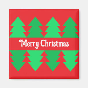 Cute Red Merry Christmas Simple Tree Design Magnet