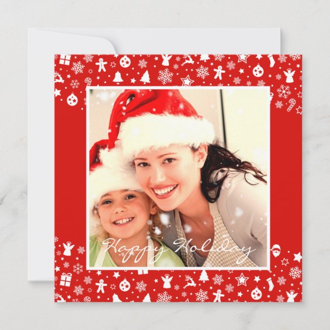Cute Red Merry Christmas Two Pictures Photo Happy Holiday Card (Front)