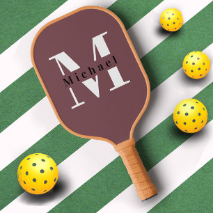 Cute Red Monogram Name + Initial Pickleball Paddle