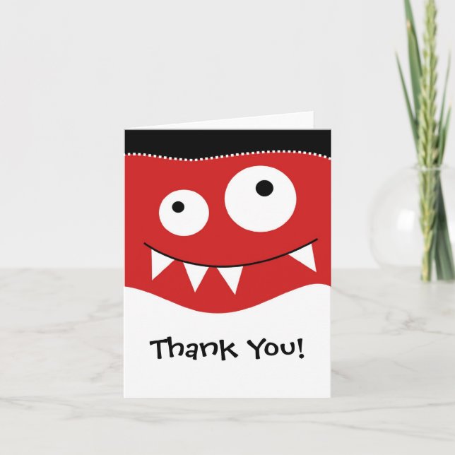Cute Red MonsterThank You Note Thank You Card (Front)