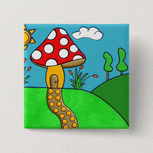 cute red mushroom 15 cm square badge
