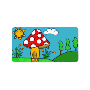 cute red mushroom label