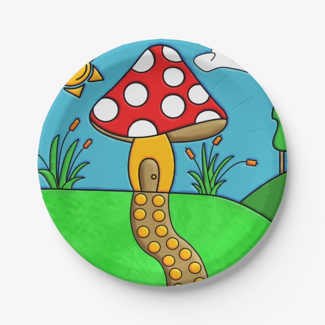 cute red mushroom paper plate (Front)