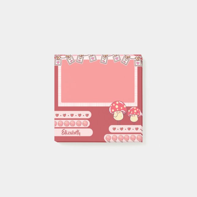 Cute Red Mushroom Personalised Custom Post-it Notes (Front)
