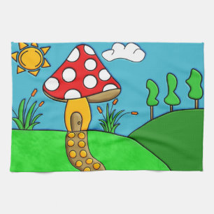 cute red mushroom tea towel