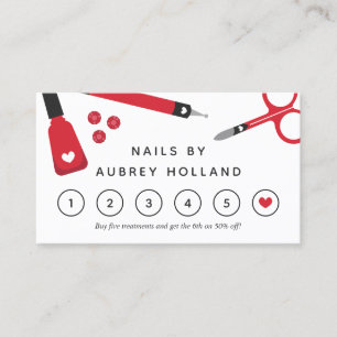 Cute Red Nail Artist Tools Loyalty Card