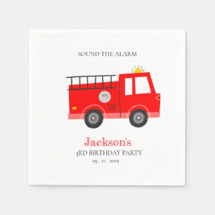 Cute Red Navy Fire Truck Engine Any Age Birthday Napkin