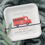 Cute Red Navy Fire Truck Engine Any Age Birthday Paper Plate<br><div class="desc">If you need any further customisation please feel free to message me on yellowfebstudio@gmail.com.</div>