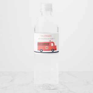 Cute Red Navy Fire Truck Engine Any Age Birthday  Water Bottle Label