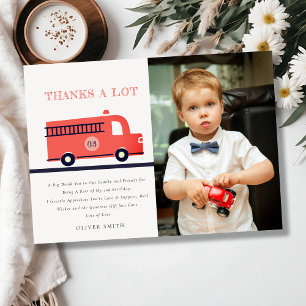 Cute Red Navy Fire Truck Photo Any Age Birthday Thank You Card
