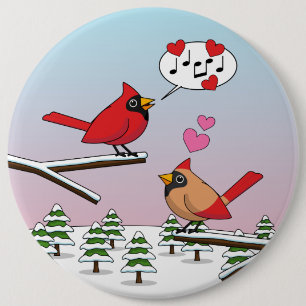 Cute Red Northern Cardinals Love Winter Landscape 6 Cm Round Badge