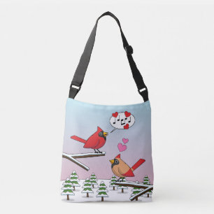 Cute Red Northern Cardinals Love Winter Landscape Crossbody Bag
