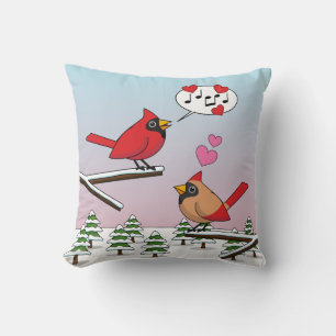 Cute Red Northern Cardinals Love Winter Landscape Cushion