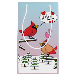 Cute Red Northern Cardinals Love Winter Landscape Small Gift Bag