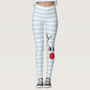 Cute Red Nose Reindeer Ice Blue Christmas Leggings