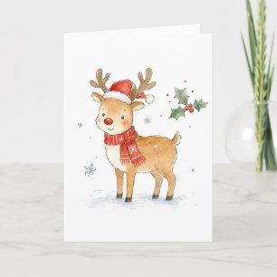 Cute Red Nose Reindeer with Scarf for Christmas Card