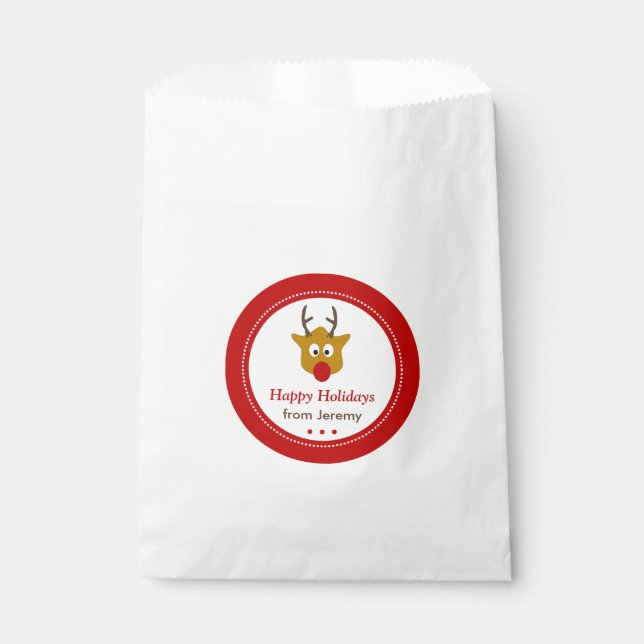 Cute Red Nosed Reindeer Christmas Gift Favour Bags (Front)