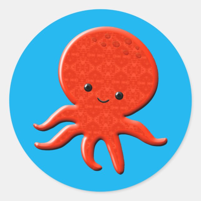 Cute Red Octopus Classic Round Sticker (Front)