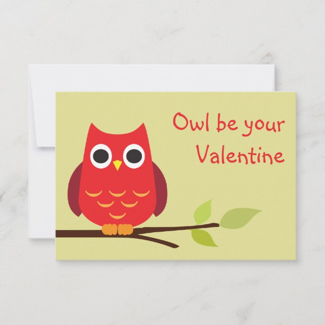 Cute red owl classroom valentine exchange for kids invitation (Front)