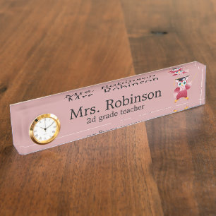Cute Red Owl Teacher customisable Nameplate