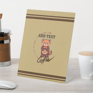 Cute red panda animals coffee Tea custom Shop name Pedestal Sign