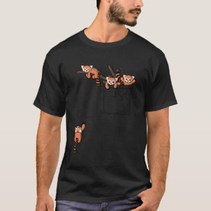 Cute Red Panda Bear Playing Pocket T-Shirt