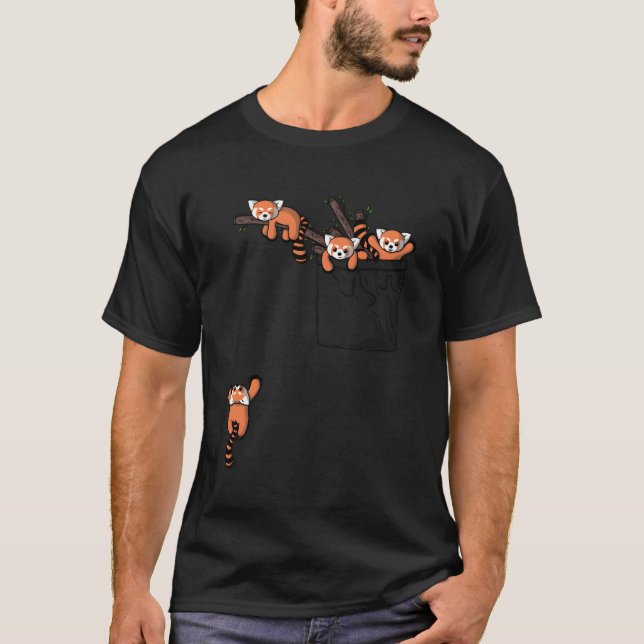 Cute Red Panda Bear Playing Pocket T-Shirt (Front)