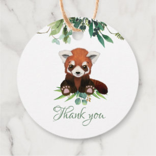 Cute Red Panda Bear Watercolor Neutral Baby Shower Favour Tags