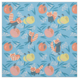 Cute 'Red Panda' Blue Apple Pattern Fabric