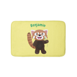 Cute red panda cartoon illustration bath mat
