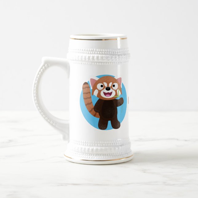 Cute red panda cartoon illustration beer stein (Left)