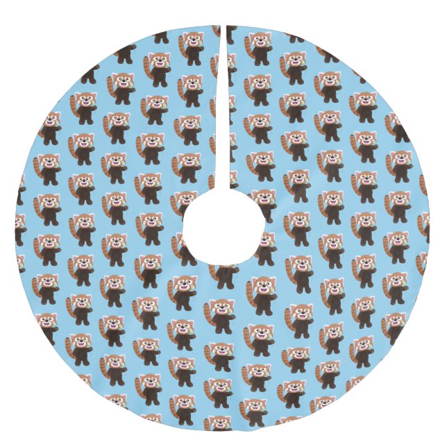 Cute red panda cartoon illustration brushed polyester tree skirt (Front)