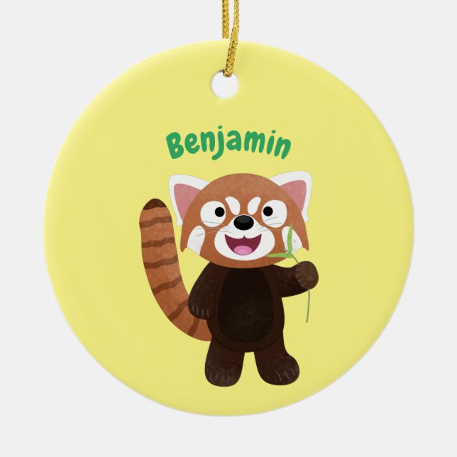 Cute red panda cartoon illustration ceramic tree decoration (Front)
